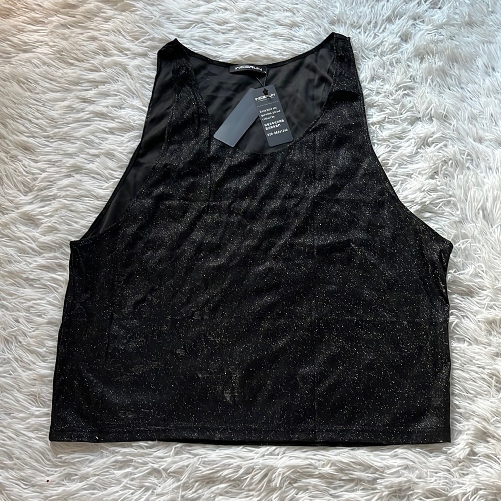 Incerun Men’s Glittery Shiny Scoop neck tank top in black size Large